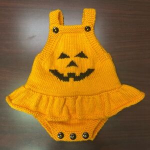 **Handmade** 6mo Knit Pumpkin Romper with Ruffle Skirt